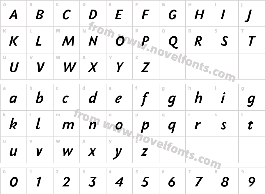 PGF Now Medium ItalicCharacter Map