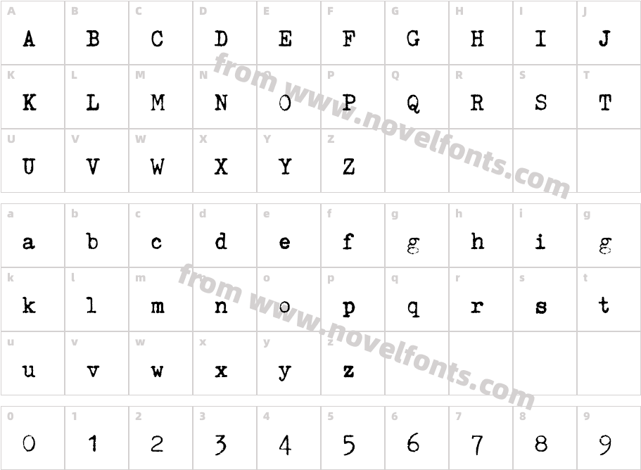 PSL Typewriter Carbon ProCharacter Map