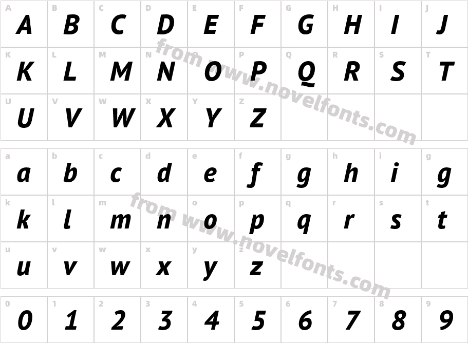 PT Sans Pro Extra Bold ItalicCharacter Map