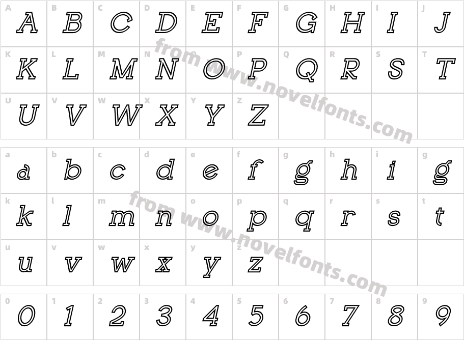 Palmera Outline ItalicCharacter Map