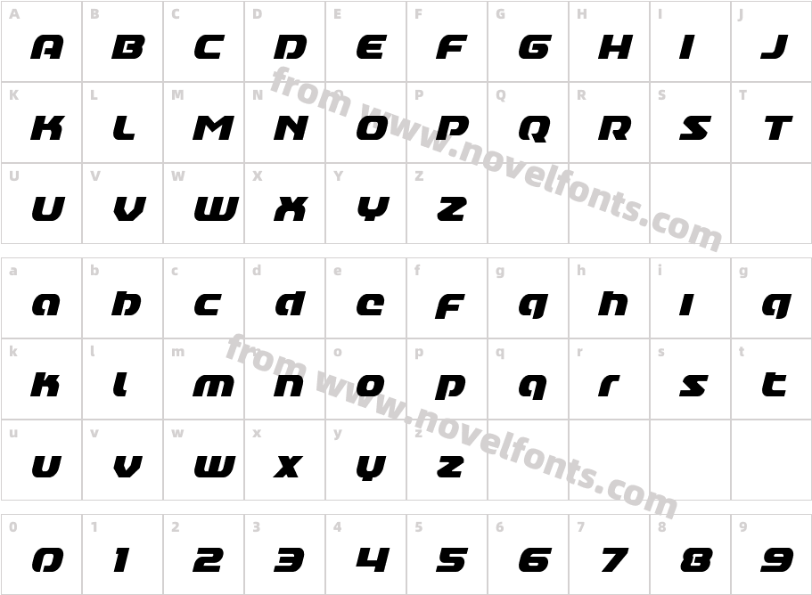 Annapolis Lower Case Condensed ItalicCharacter Map