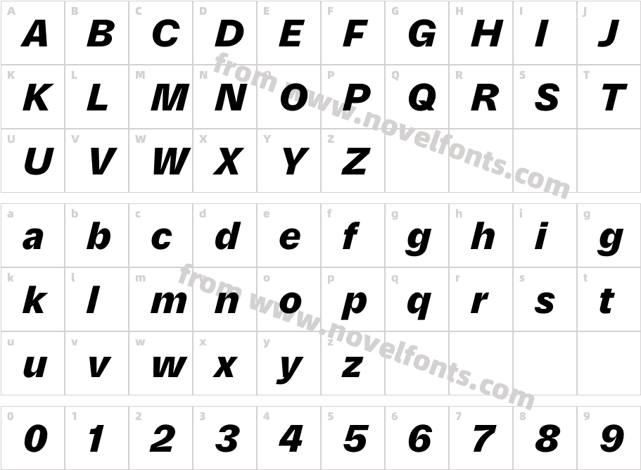 Parabolica Text Black ObliqueCharacter Map