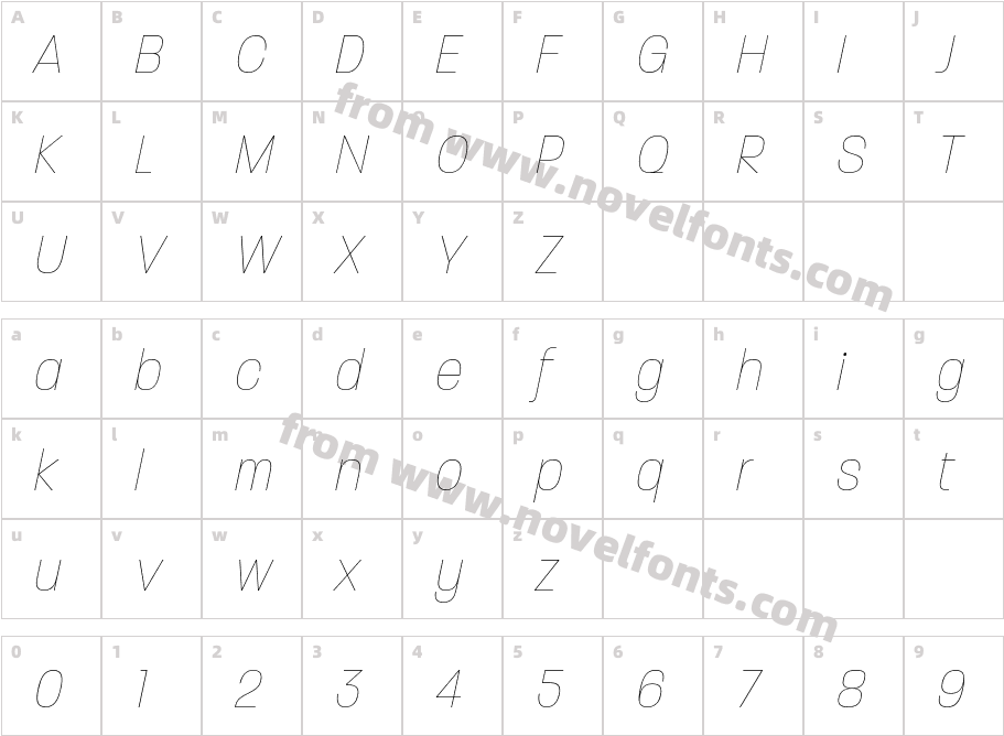 Paralucent Condensed Thin ItalicCharacter Map