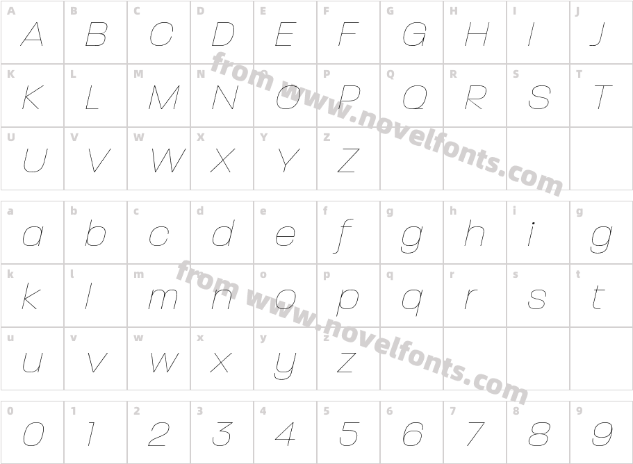 Paralucent Thin ItalicCharacter Map