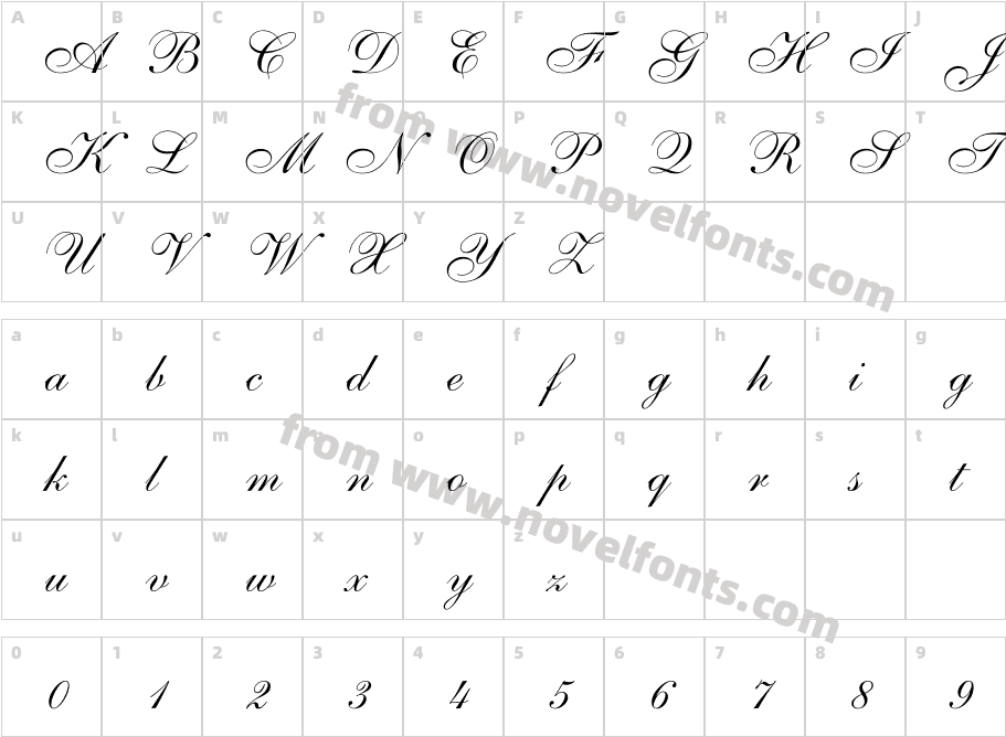 Parsons Italic ThinCharacter Map