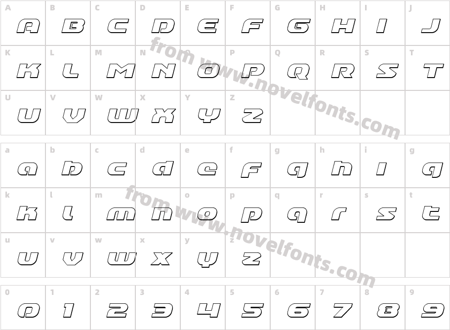 Annapolis Lower Case Outline ItalicCharacter Map