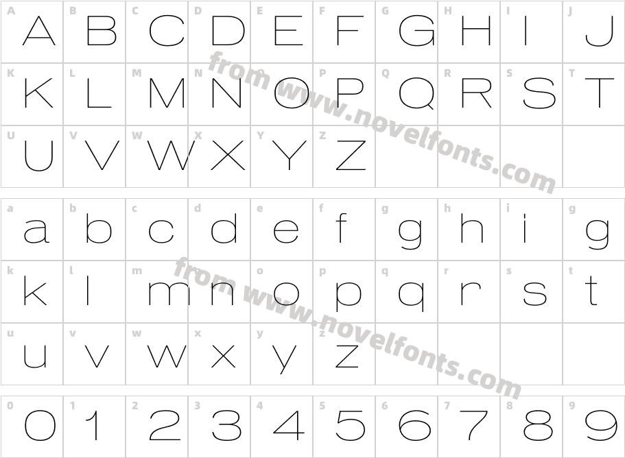 Pennypacker Wide Extra LightCharacter Map