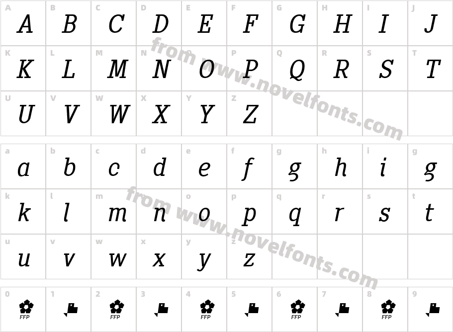 Pentay Book ItalicCharacter Map