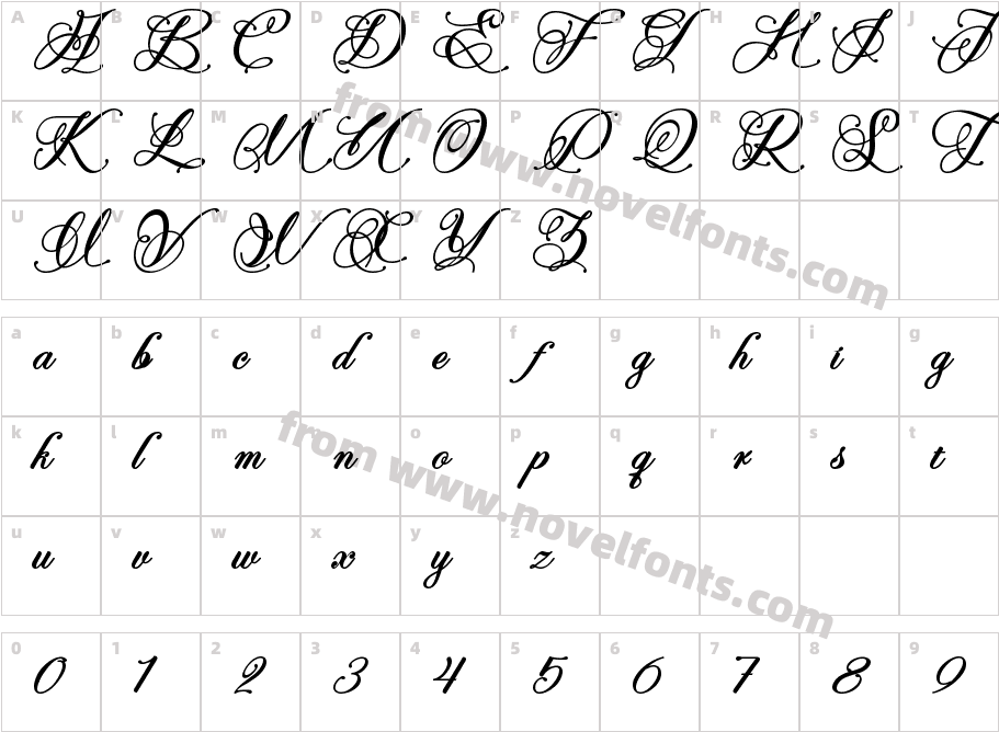 Perfecto Calligraphy BoldCharacter Map