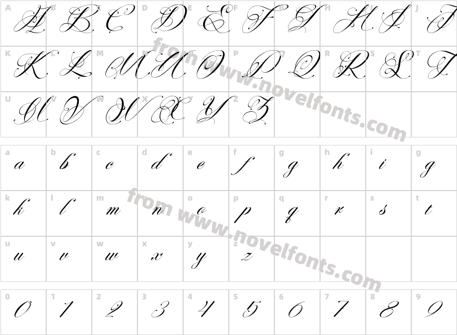 Perfecto Calligraphy ItalicCharacter Map