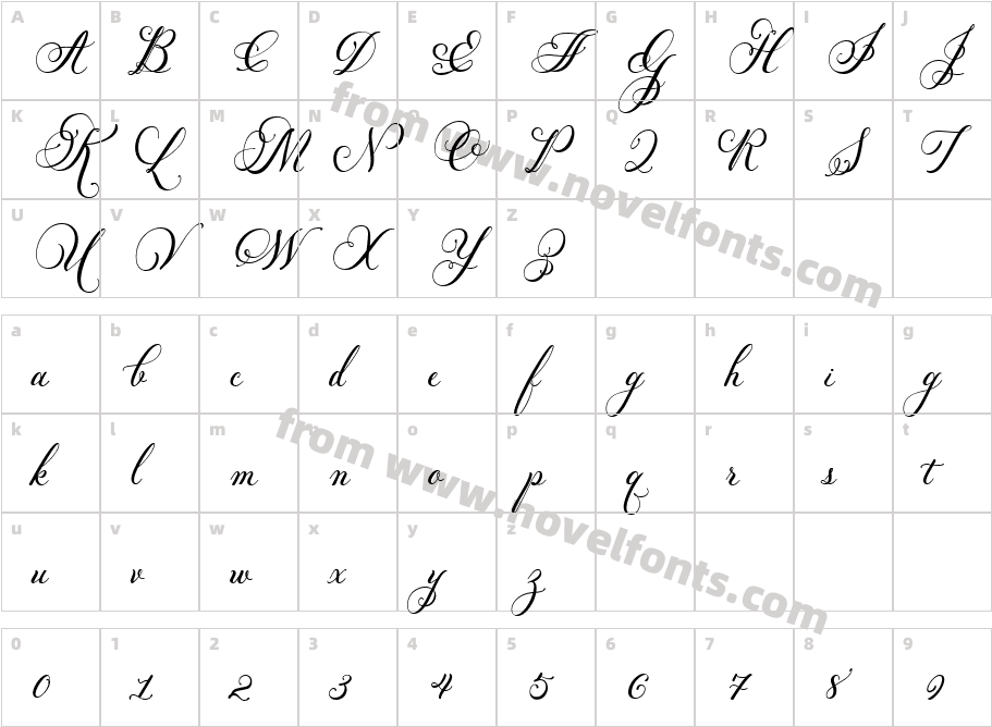 Petunia Script BoldCharacter Map