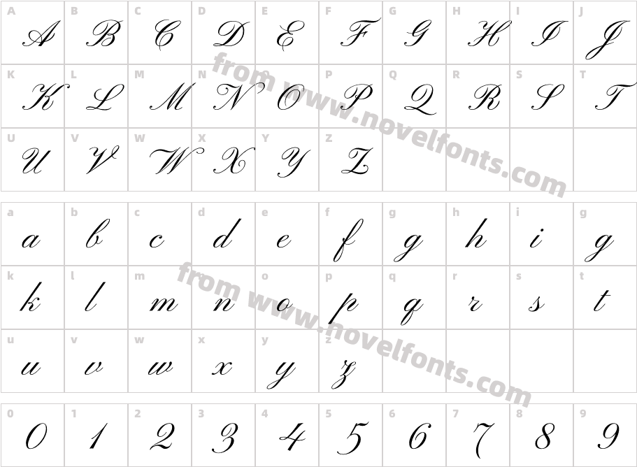 Pinyon Script RegularCharacter Map