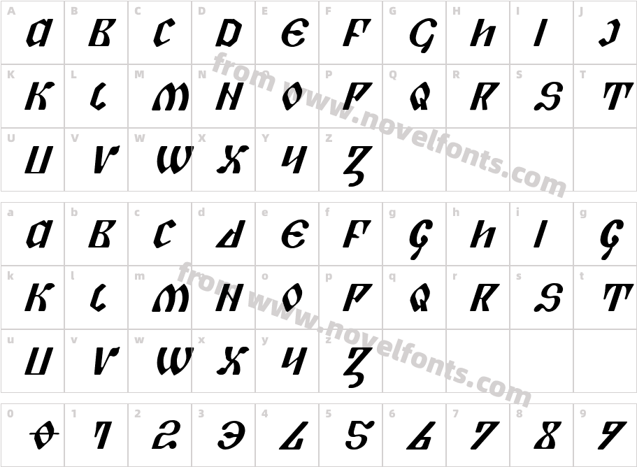Piper Pie ItalicCharacter Map