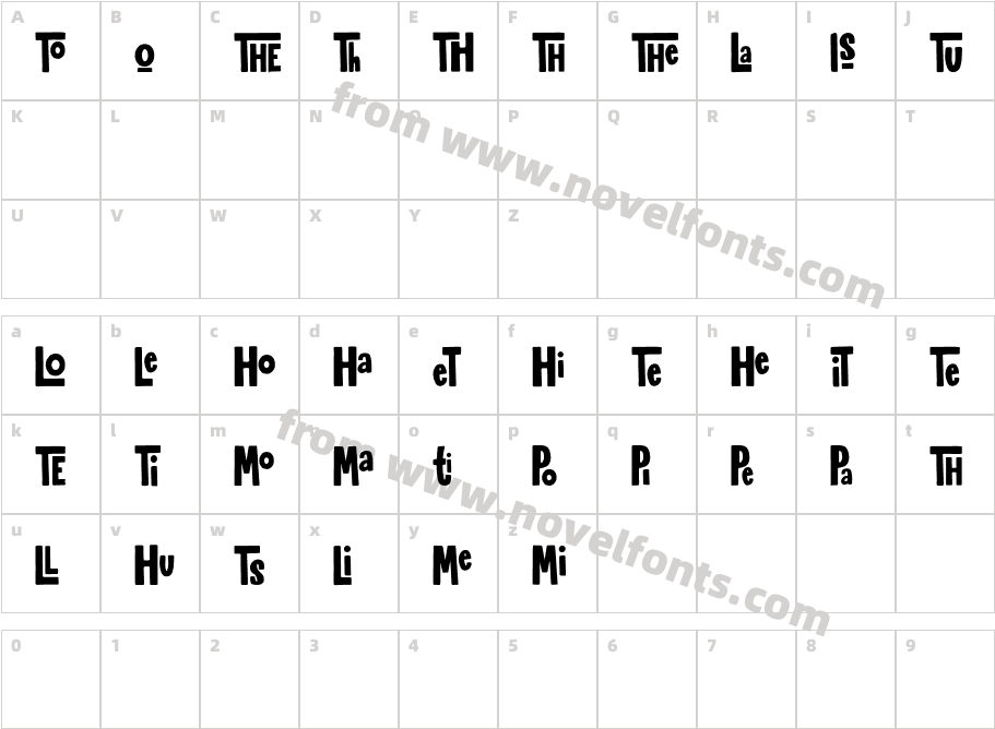Playtime Ligatures RegularCharacter Map