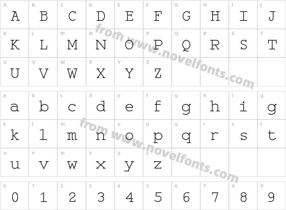 Monospace RegularCharacter Map