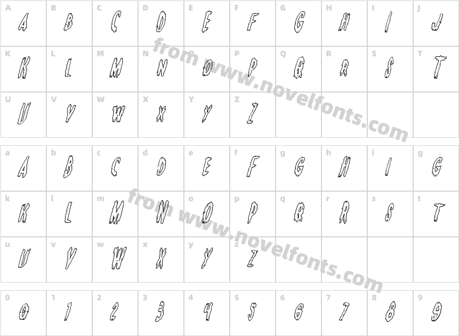 Monsterama Outline ItalicCharacter Map