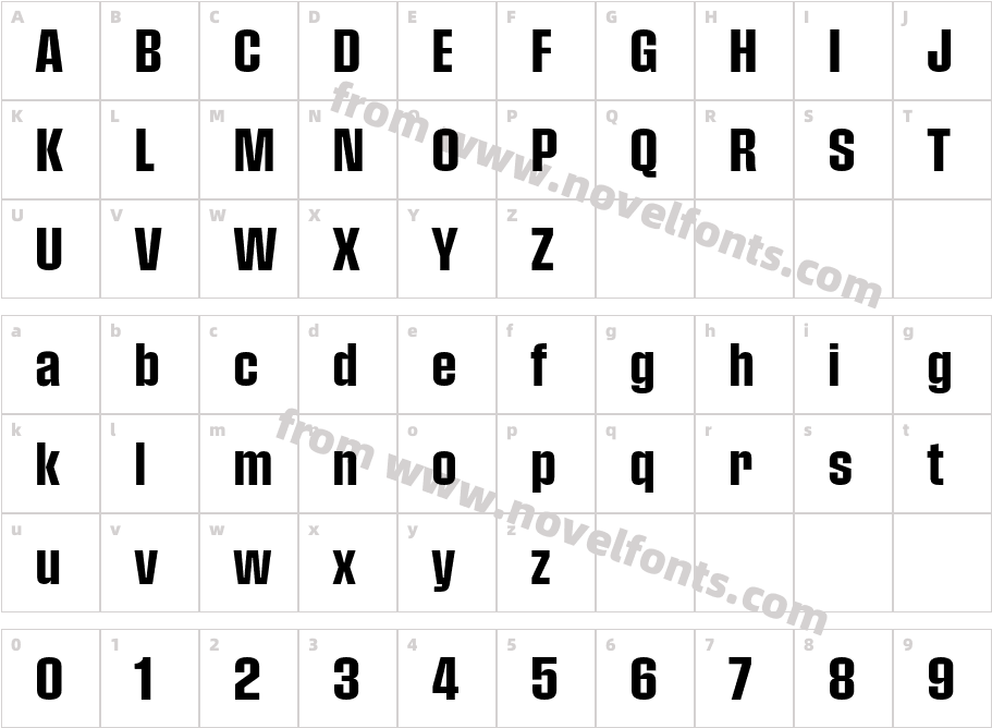 Pressio No. 44 Bold CondensedCharacter Map