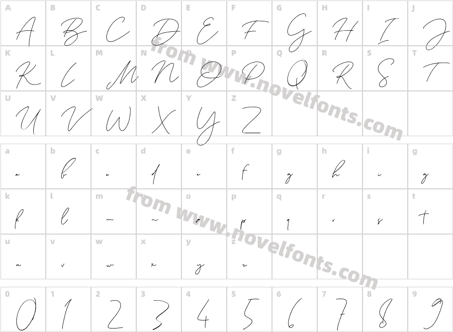 Priscilla Signature Font RegularCharacter Map