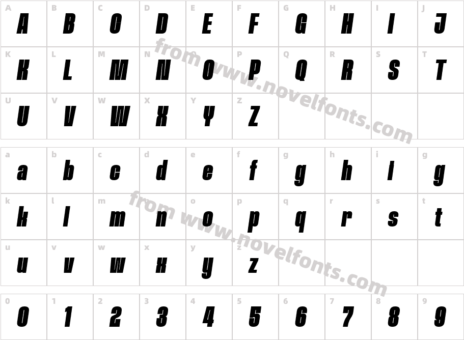 Procerus Black ItalicCharacter Map