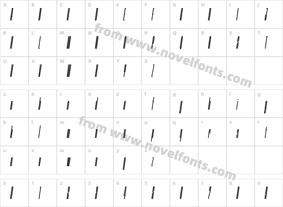 Procerus Extra Light ItalicCharacter Map