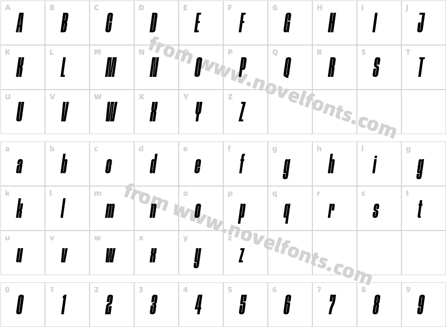 Procerus Medium ItalicCharacter Map