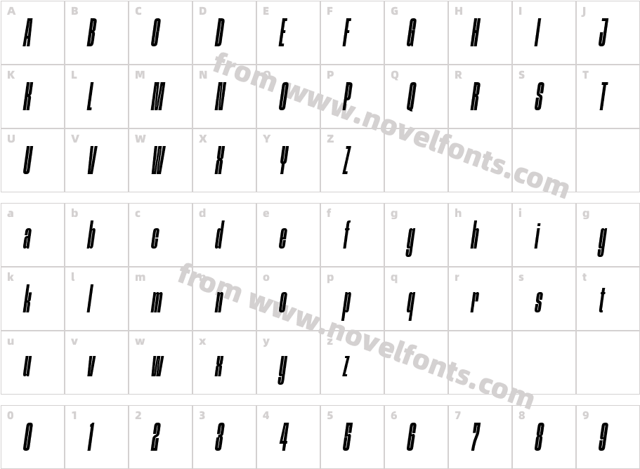 Procerus Regular ItalicCharacter Map