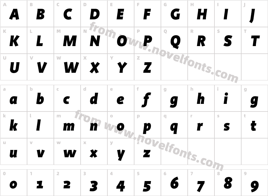 Productus Black ItalicCharacter Map