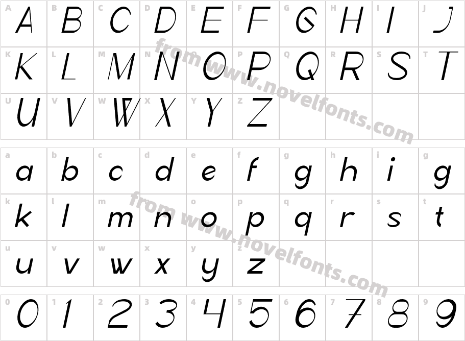 Promaxa ItalicCharacter Map