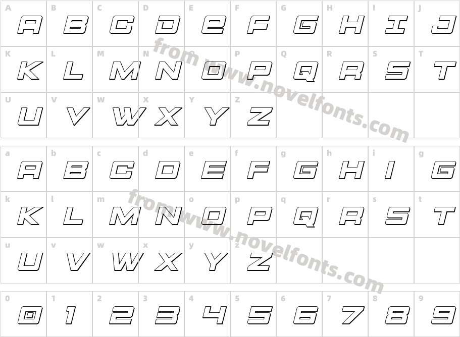 Montroc 3D ItalicCharacter Map