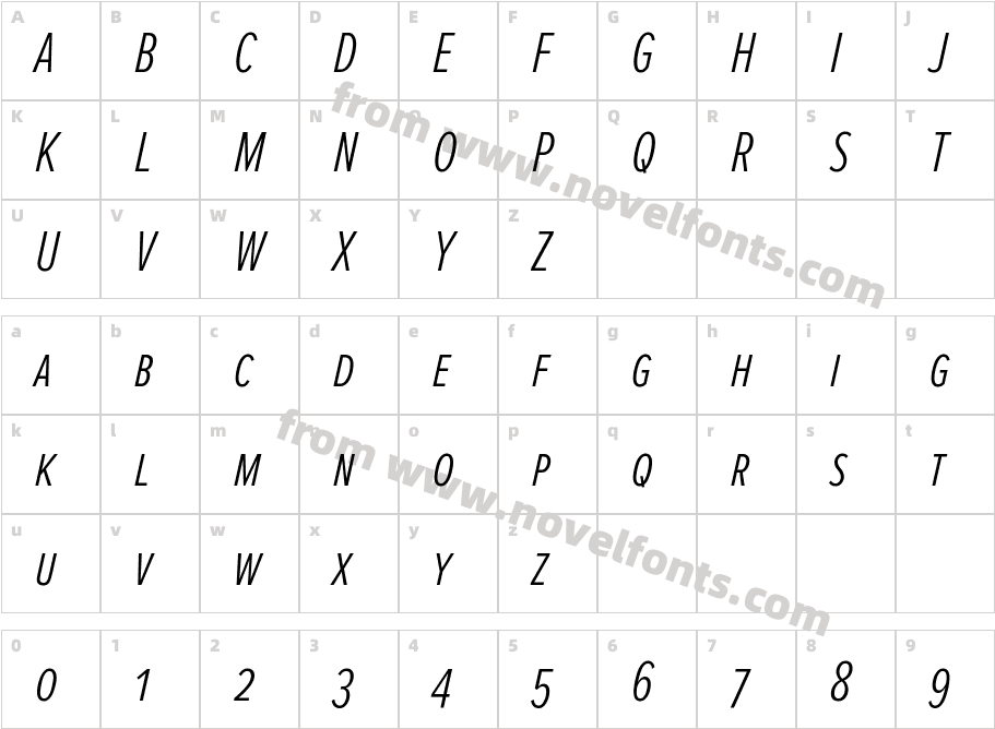 Proxima Nova Sc Osf Extra Condensed Light ItalicCharacter Map