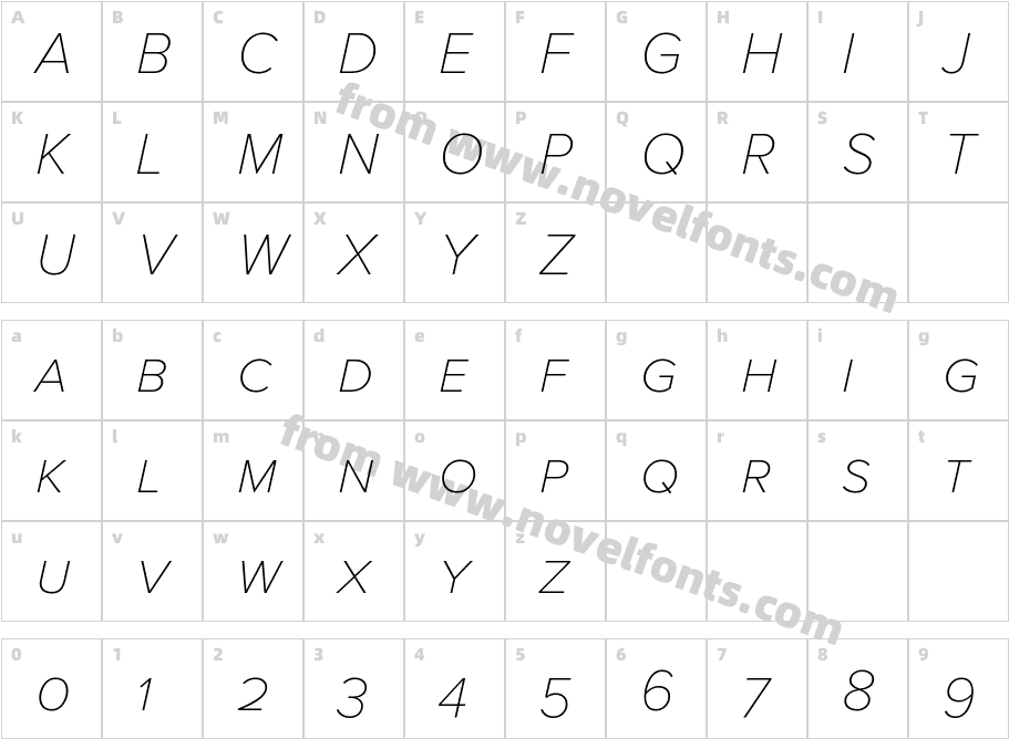 Proxima Nova Sc Osf Thin ItalicCharacter Map