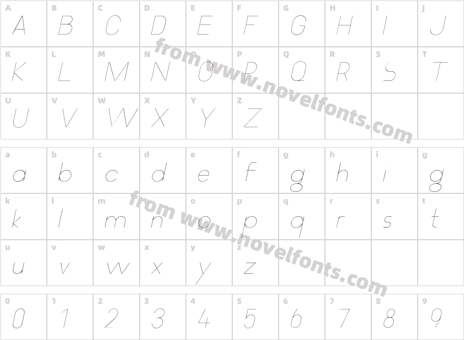 Proximity Thin_ ItalicCharacter Map