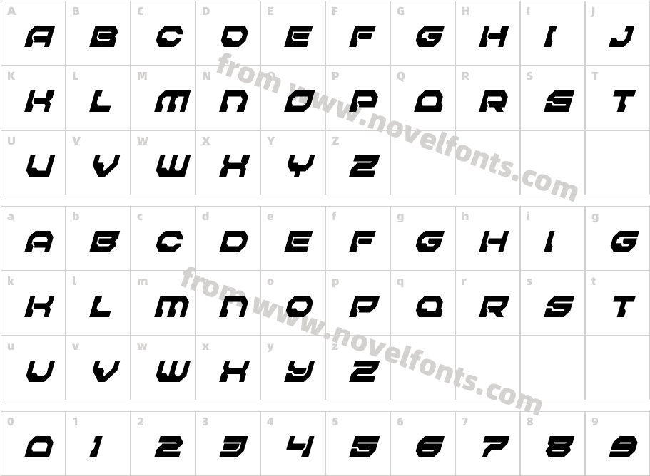 Pulsar Class Solid Condensed ItalicCharacter Map