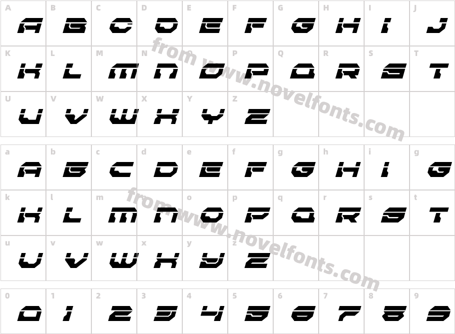 Pulsar Class Solid Laser ItalicCharacter Map