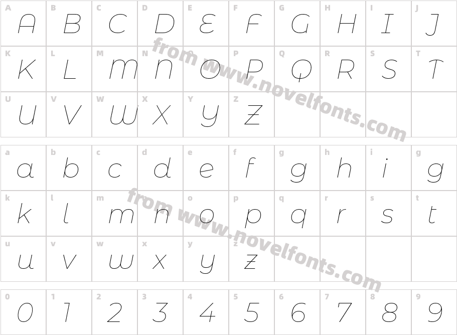 Montserrat Alternates Thin ItalicCharacter Map