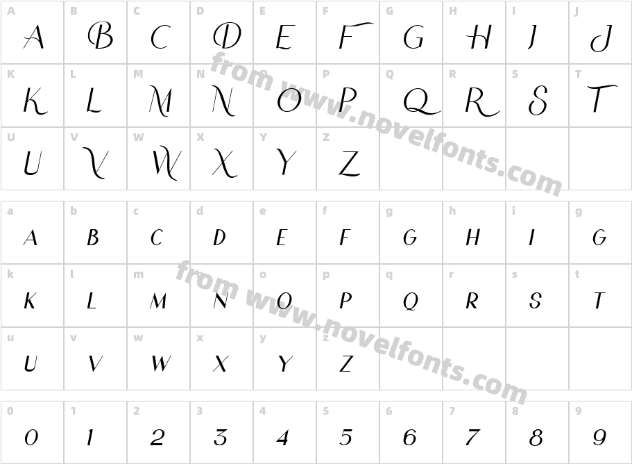 Qareluna ItalicCharacter Map