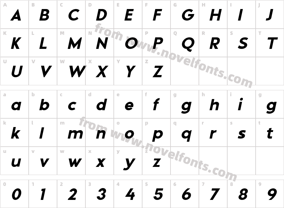Qargeo Bold ObliqueCharacter Map