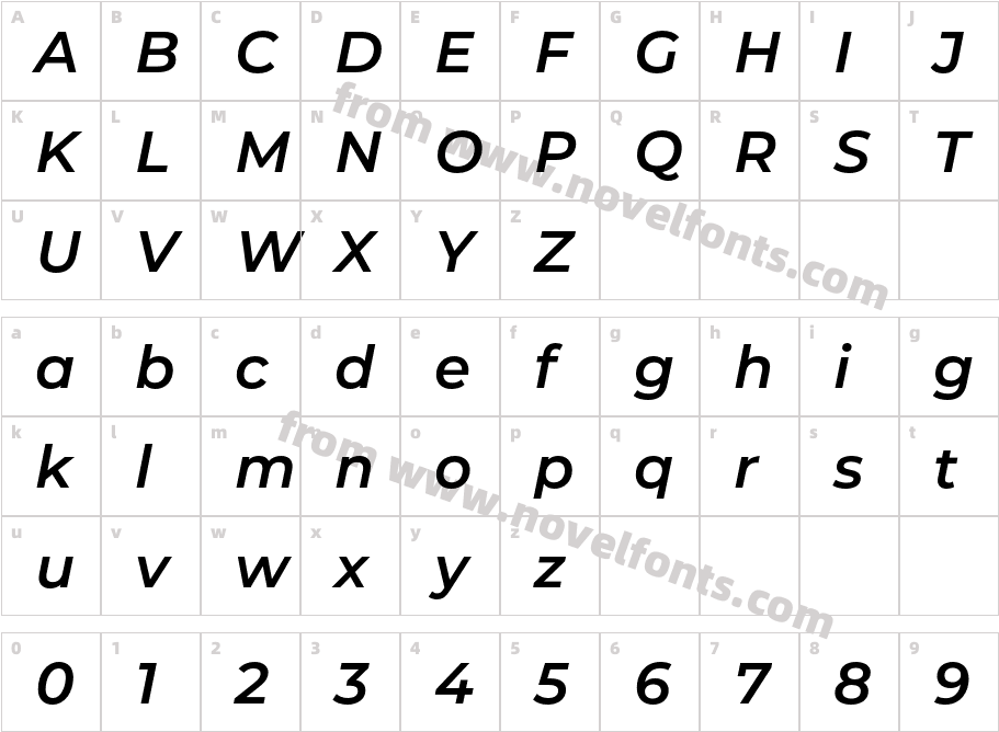 Montserrat SemiBold ItalicCharacter Map