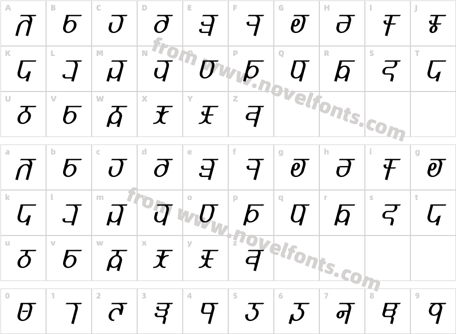 Qijomi ItalicCharacter Map