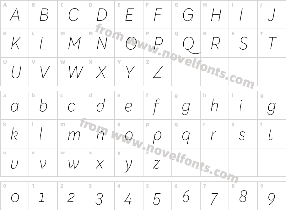 Qualion Text Thin ItalicCharacter Map
