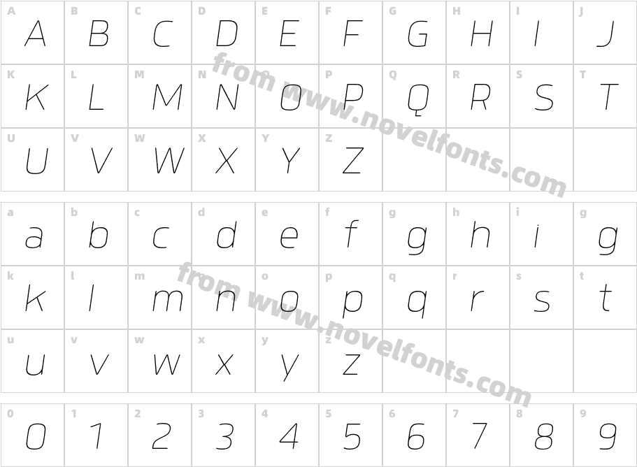 Quan Pro R W05 Thin ItalicCharacter Map