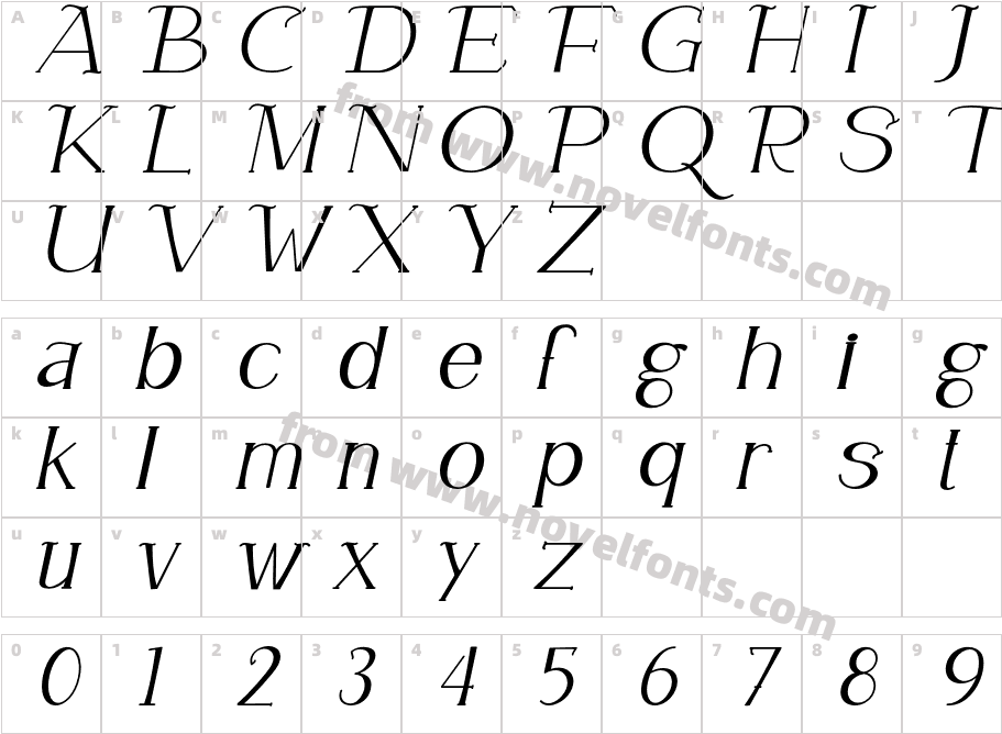 Queenlery ItalicCharacter Map