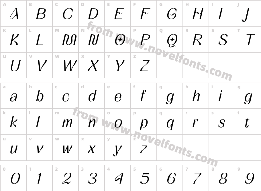 Quency ItalicCharacter Map