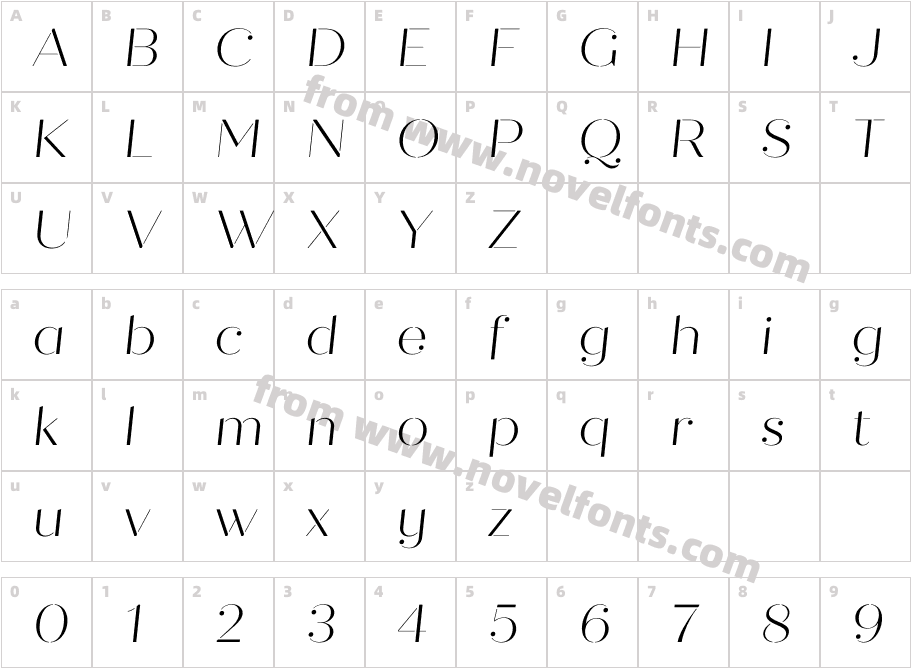 Quiche Stencil Thin ItalicCharacter Map