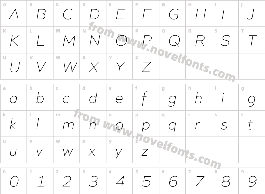 Quiet Sans Extra Light ItalicCharacter Map