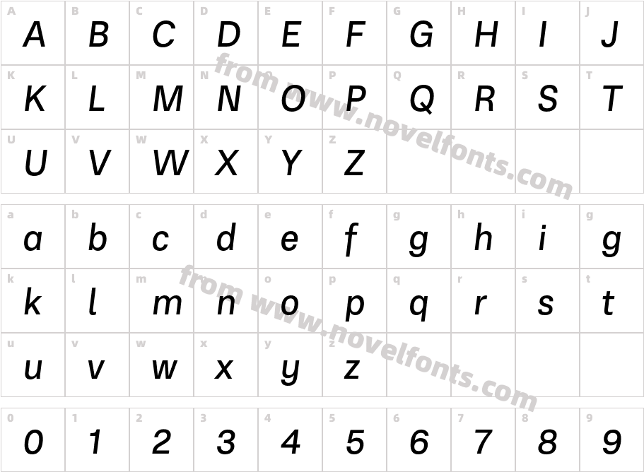 RNS Physis Medium ItalicCharacter Map