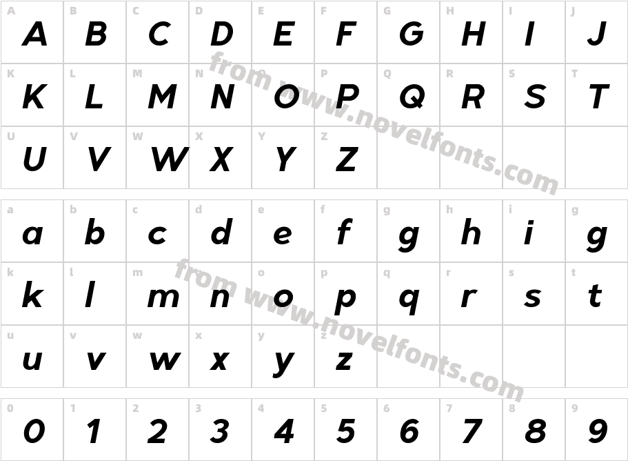 Radian Bold ItalicCharacter Map