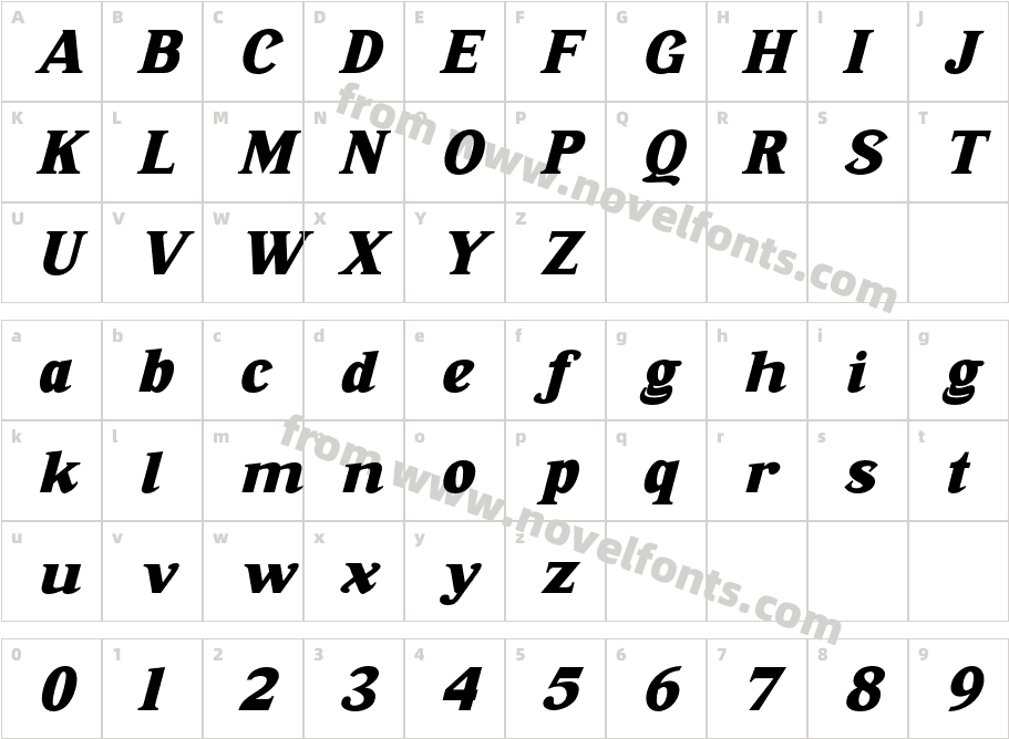 Ranira Extra Bold ItalicCharacter Map