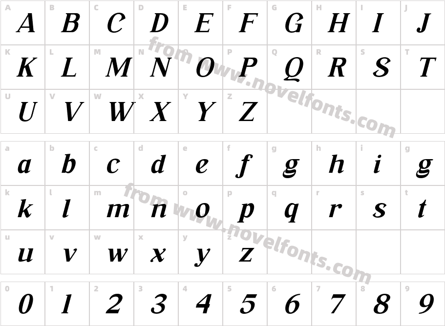 Ranira Medium ItalicCharacter Map