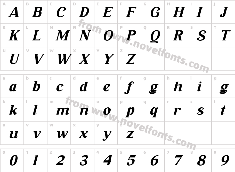 Ranira Semibold ItalicCharacter Map